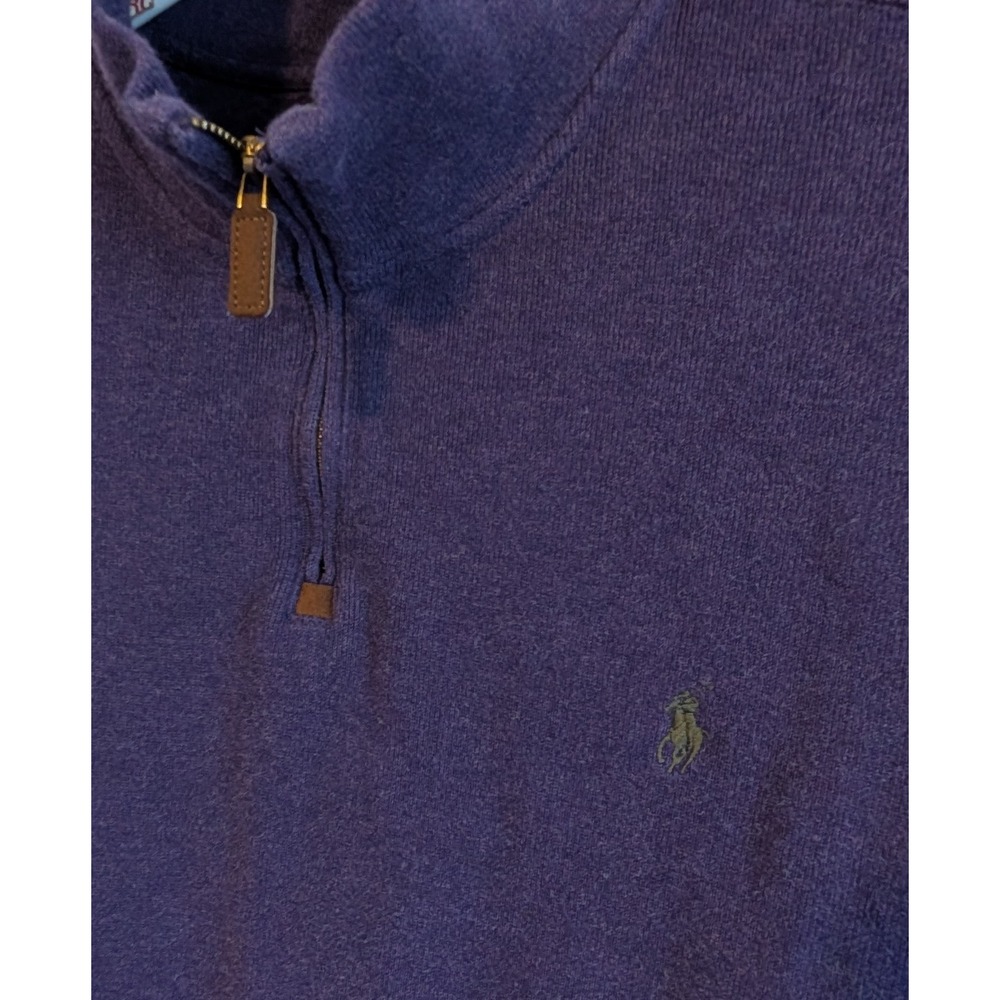 Polo Ralph Lauren Mens XXL Purple 1/4 Zip Cotton Pullover Sweater Pony Logo NICE - Picture 3 of 6
